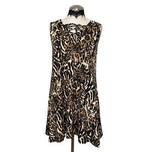 Y2K Flowy Animal Print Dress with Lace-Up Neckline